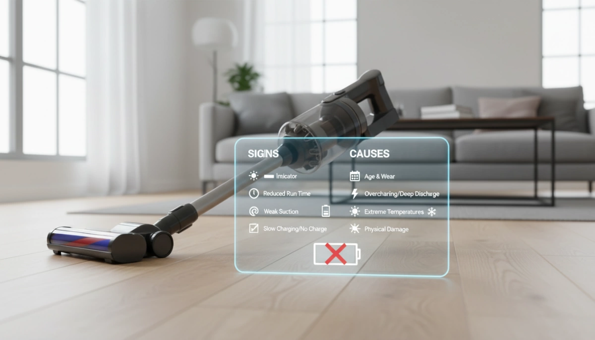 Признаки отказа батареи пылесоса и причины