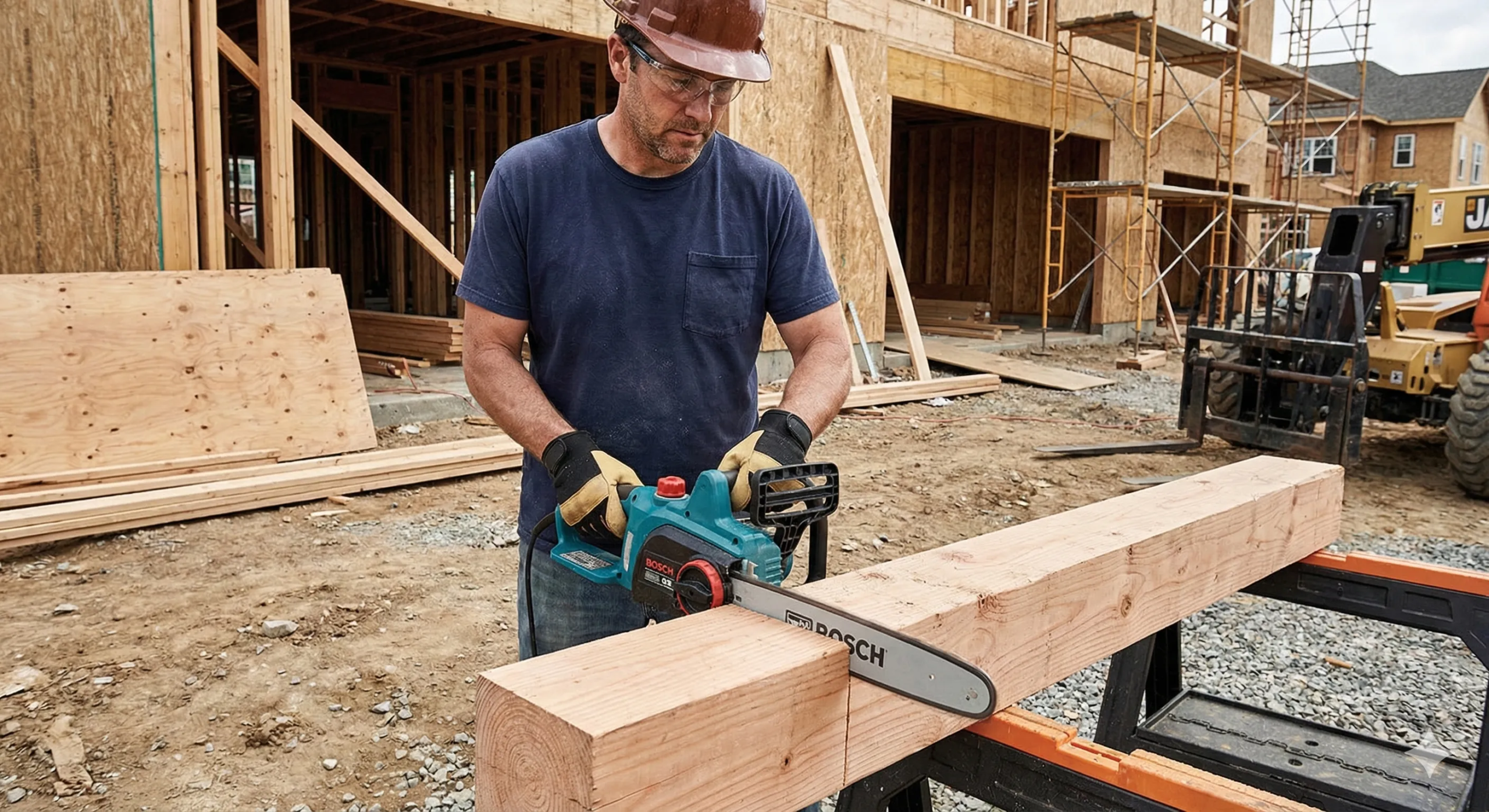 Obróbka drewna na placu budowy