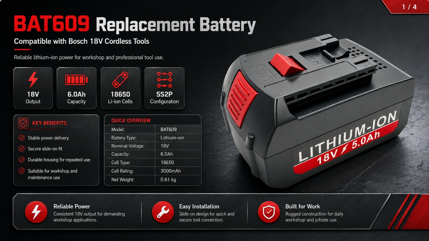 Bosch BAT609 18V 3.0Ah view 1