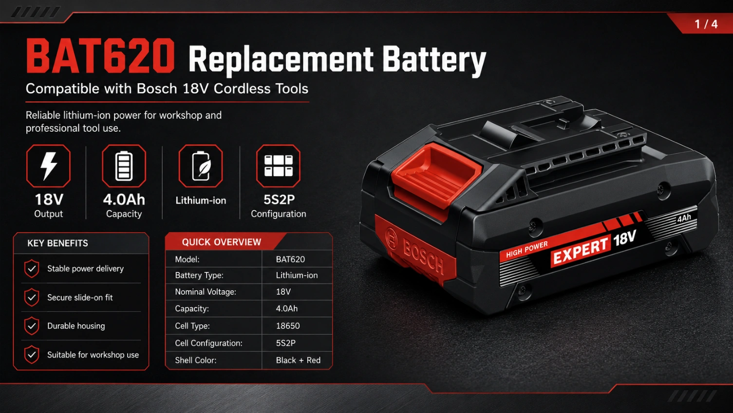 Bosch BAT620 18V 4.0Ah view 1
