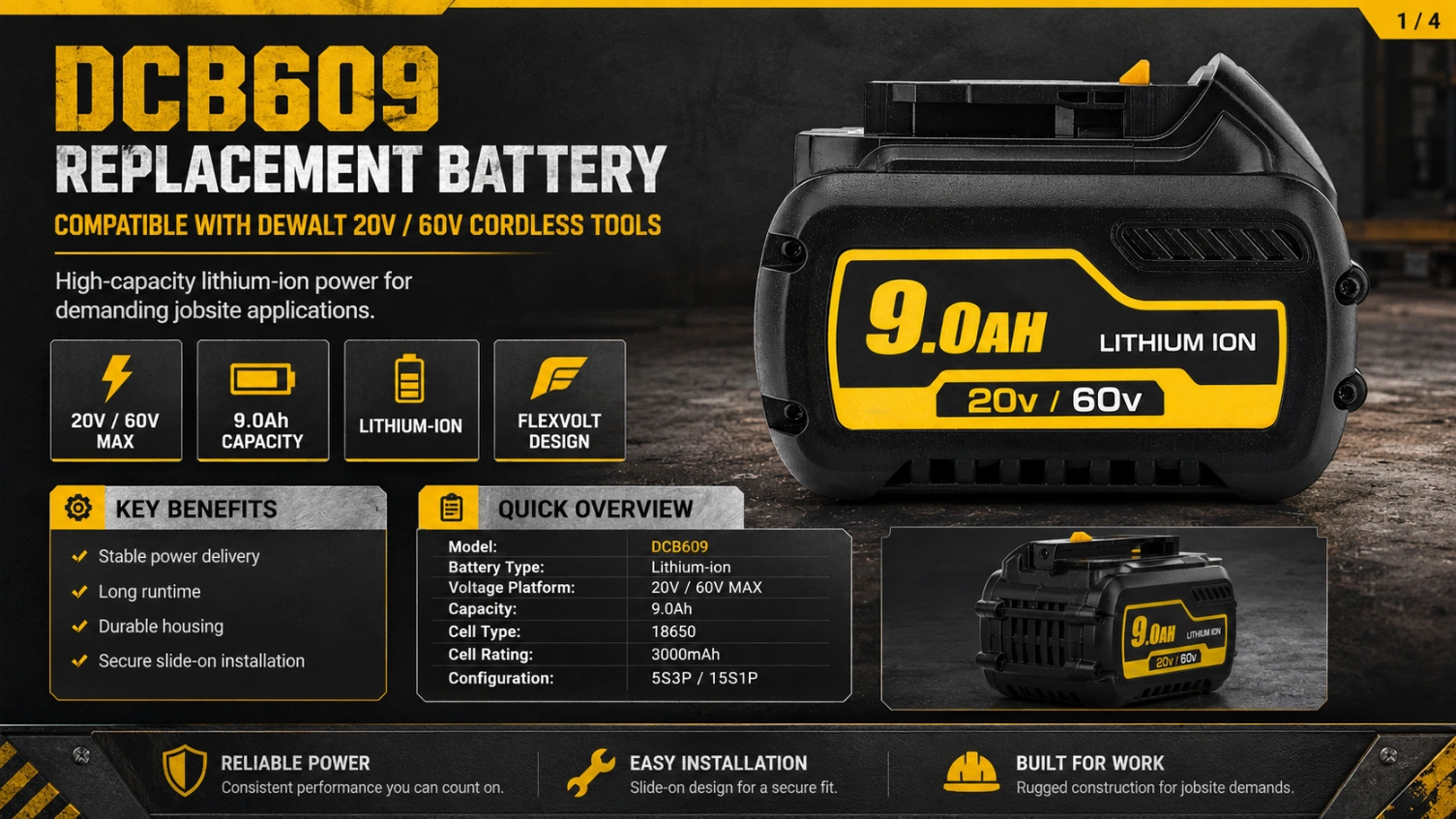 DeWalt DCB609 60V 3.0Ah view 1