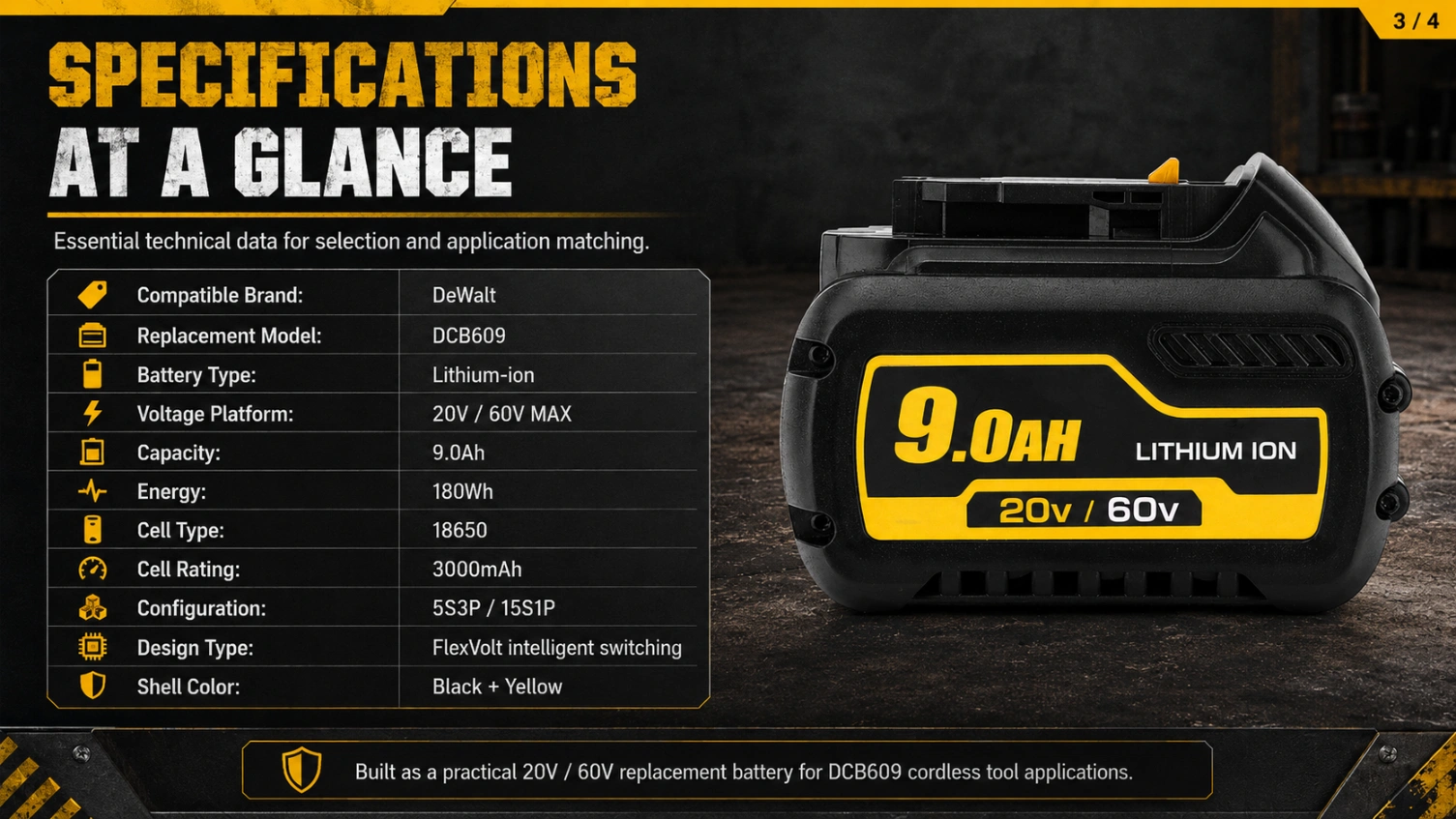 DeWalt DCB609 60V 3.0Ah view 3