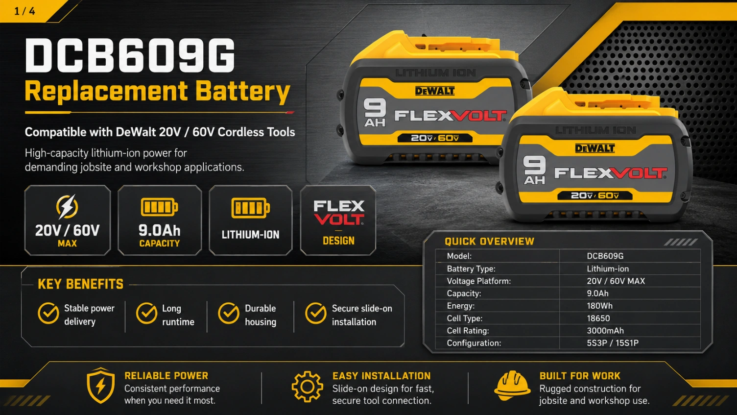 DeWalt DCB609G 60V 9.0Ah view 1
