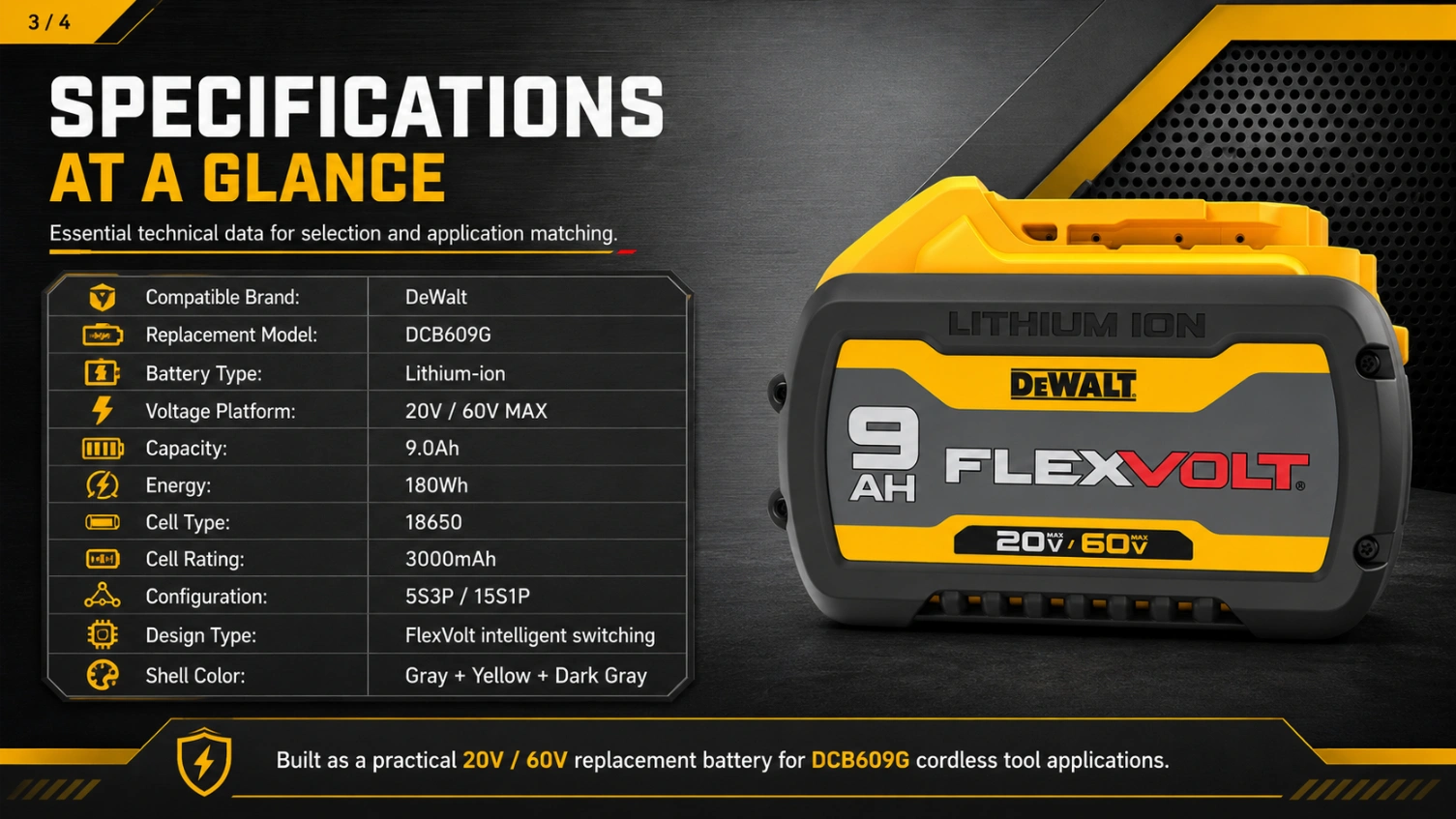DeWalt DCB609G 60V 9.0Ah view 3