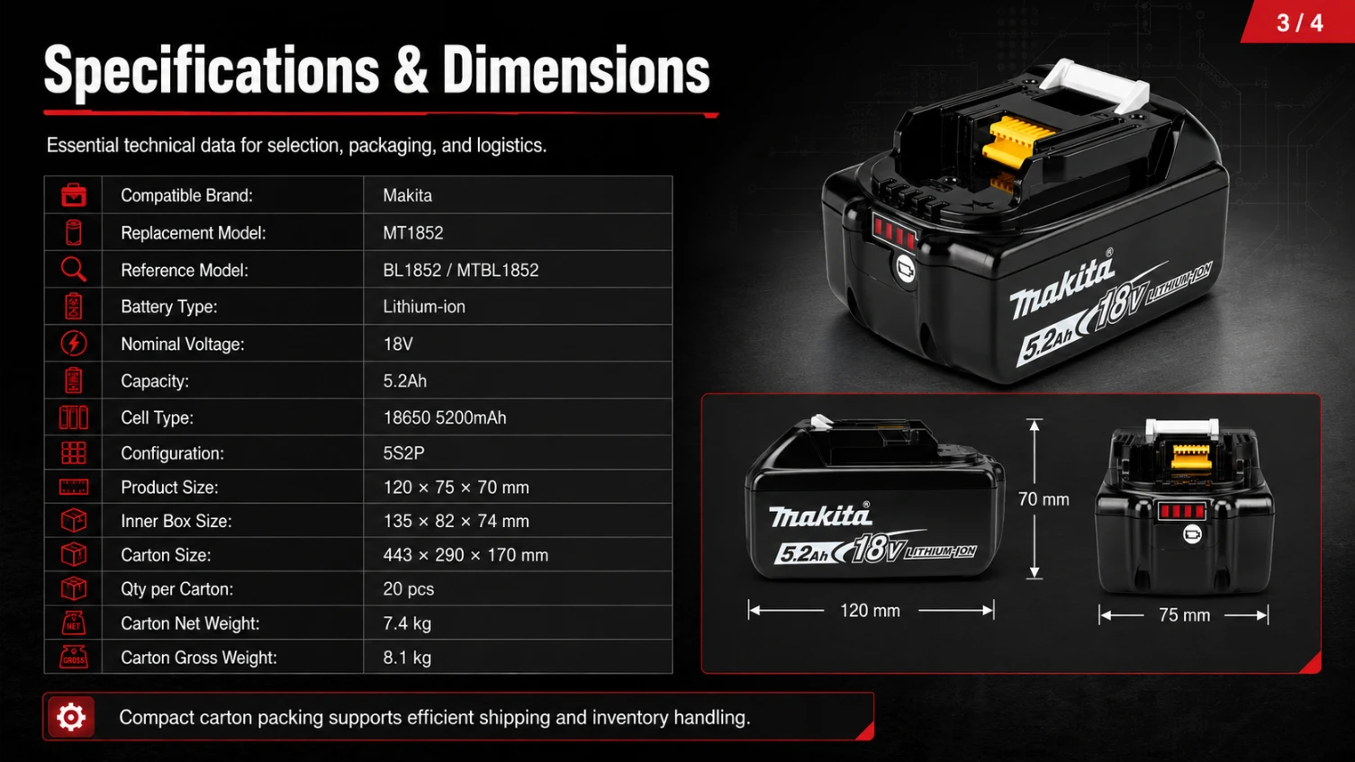 Makita BL1852 18V 5.2Ah view 3