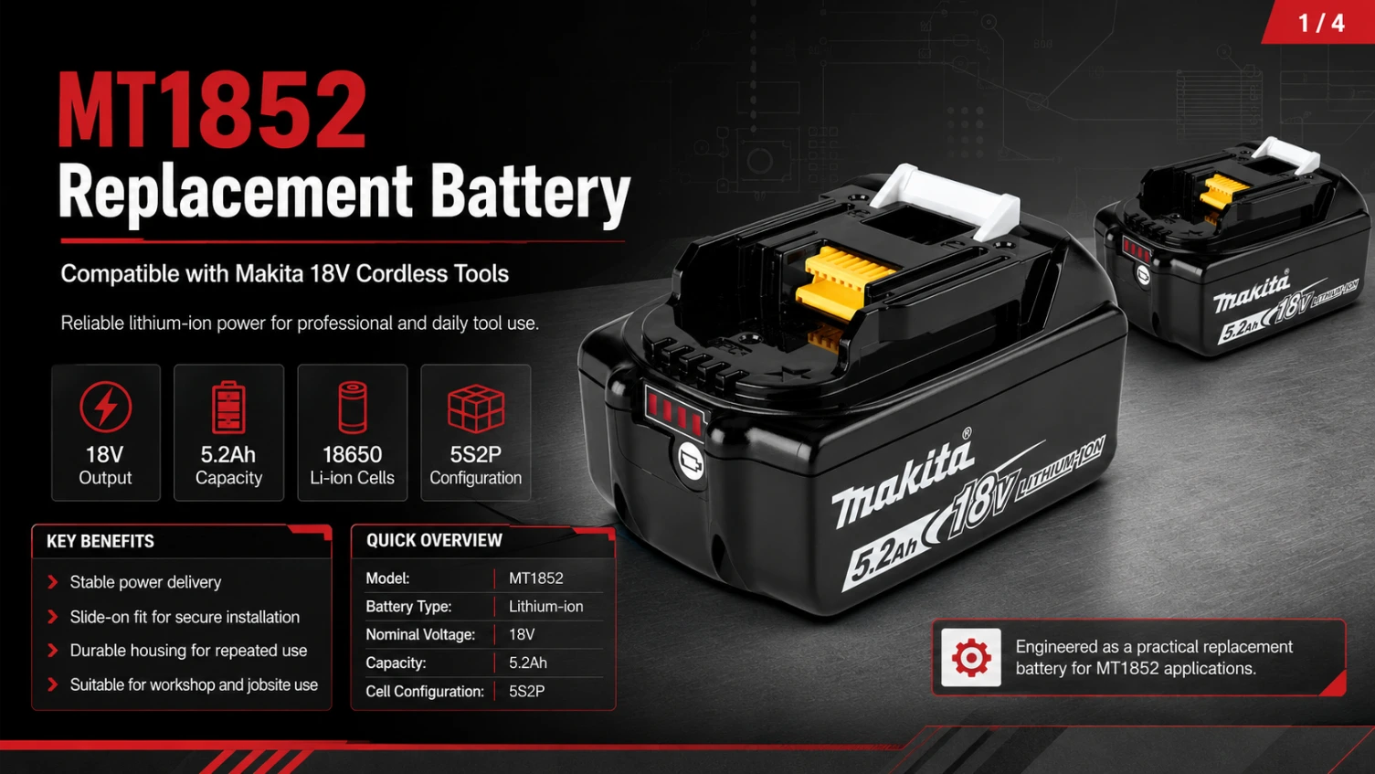Makita BL1852 18V 5.2Ah view 1