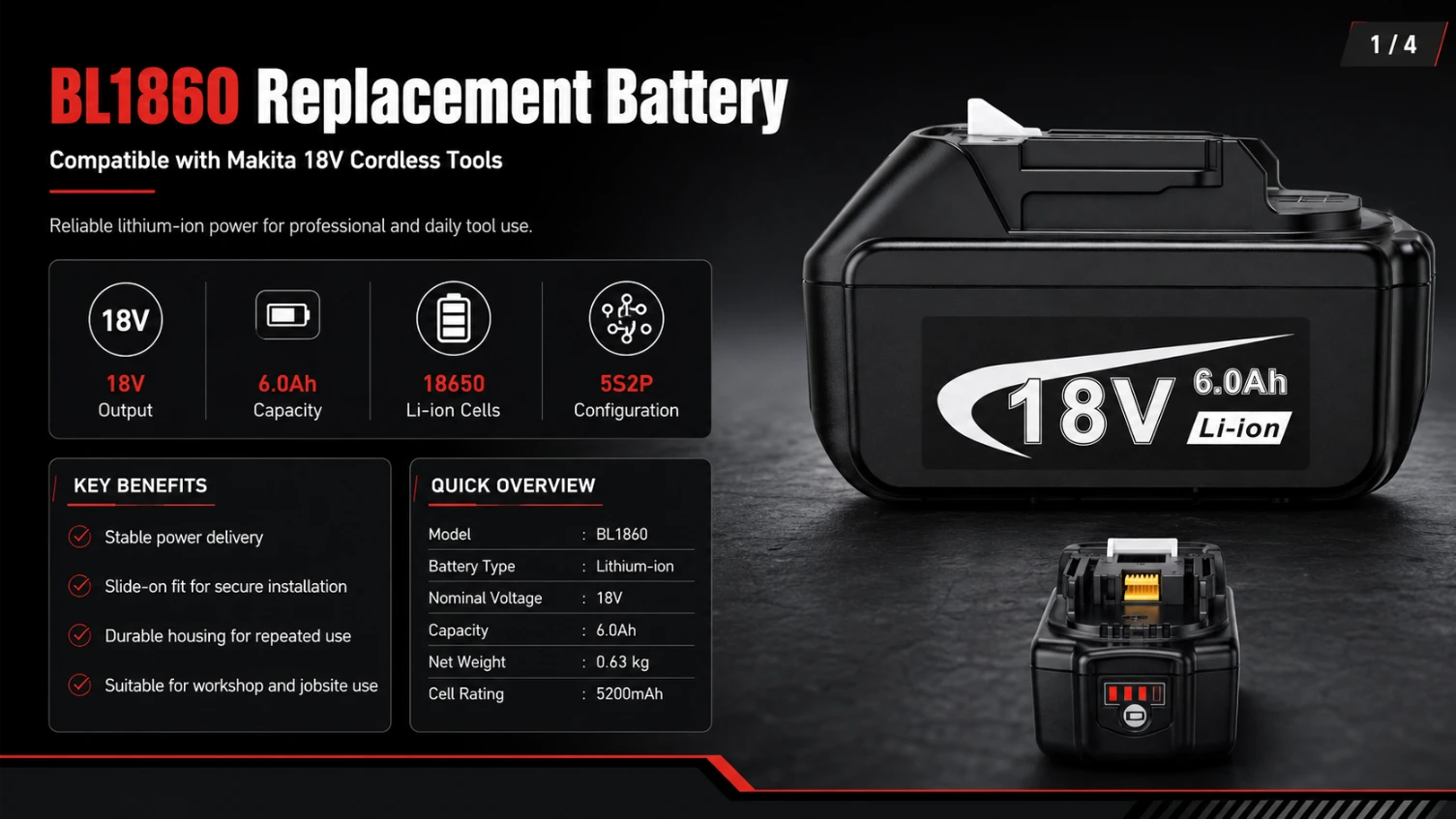 Makita BL1860 18V 6.0Ah view 1