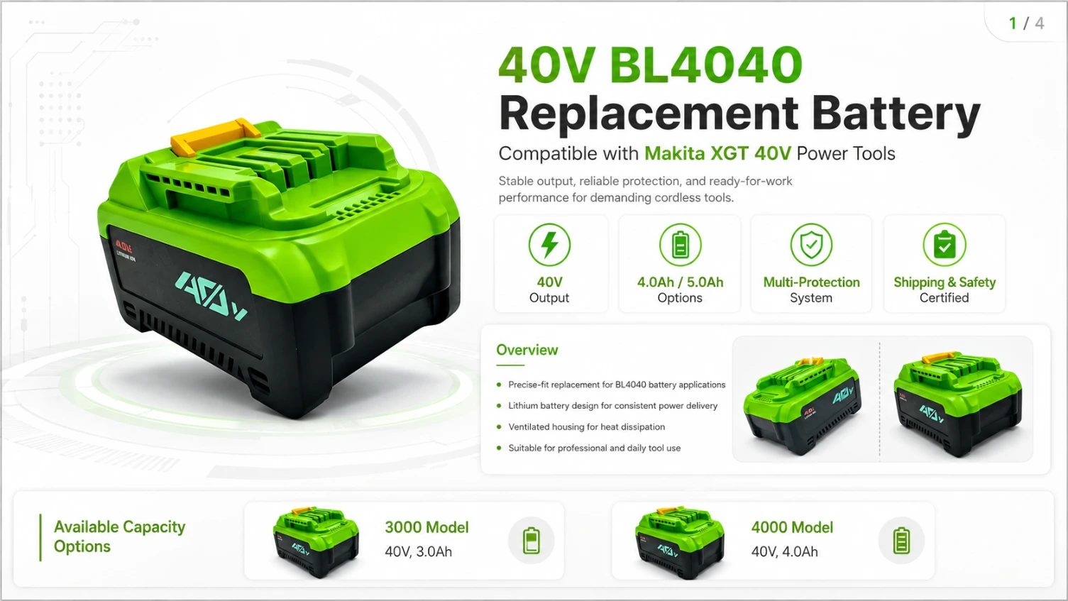 Makita BL4040 40V 3.0Ah replacement battery