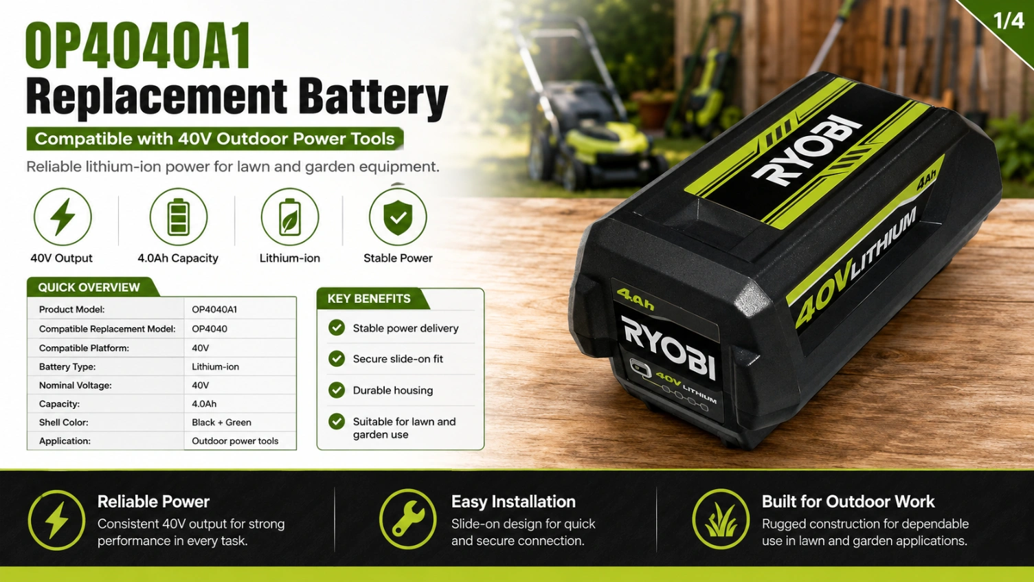 Ryobi OP4040 40V 4.0Ah view 1