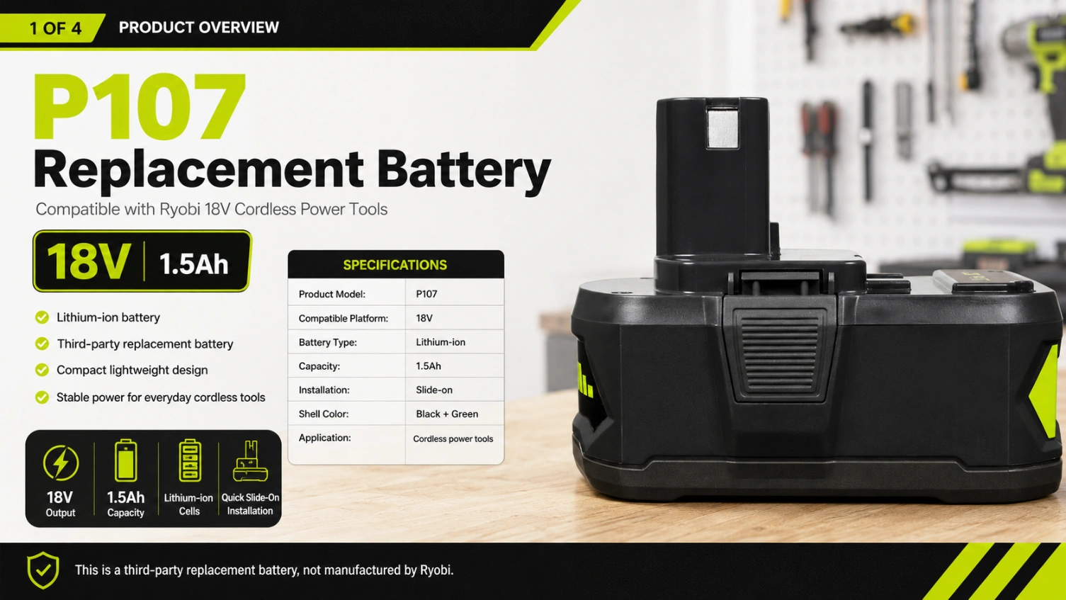 Ryobi P107 18V 1.5Ah view 1